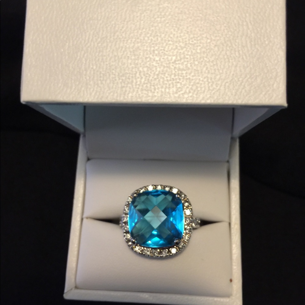 Faux blue topaz ring with rhinestones